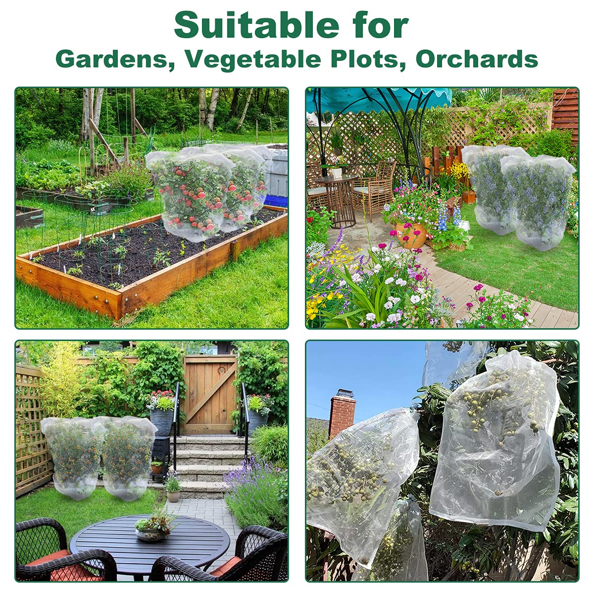 4 Pack Fruit Protection Bags with Drawstring, Garden Netting Plant Covers, 3.5 Ft x 2.3 Ft Perfect for Tomato Netting Cover Garden Plant Barrier Netting Bags for Vegetables Fruits Flower