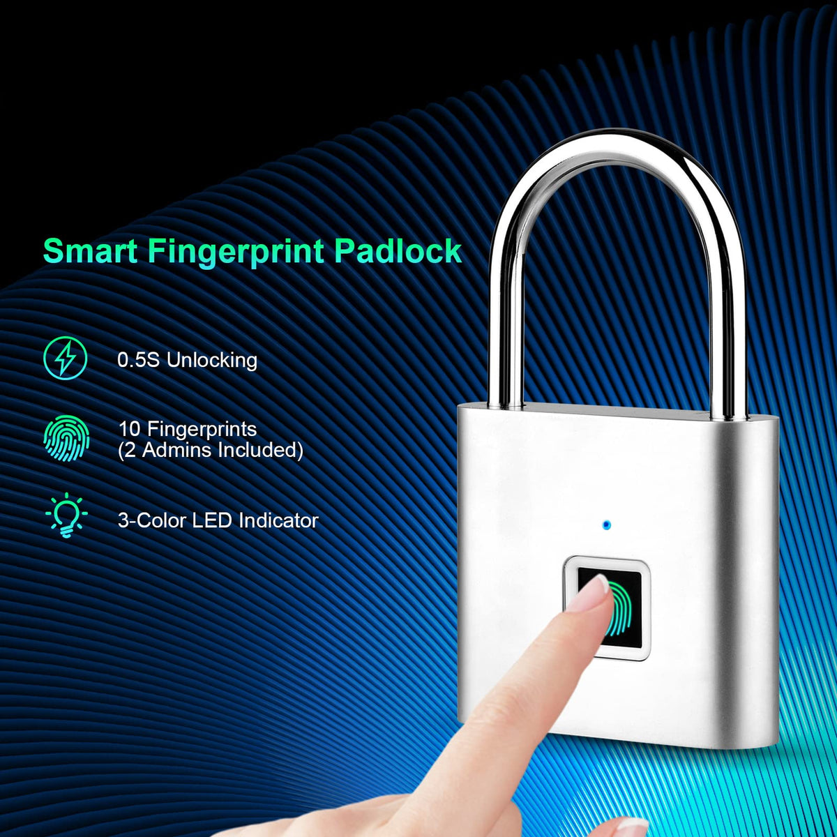 Rechargeable Fingerprint Padlock – Up to 10 Prints