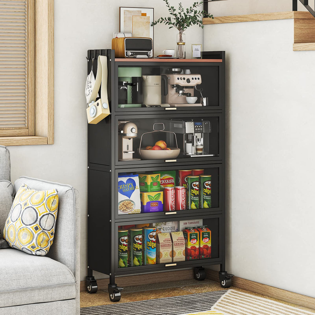5-Tier Black Rolling Baker’s Rack with Hooks