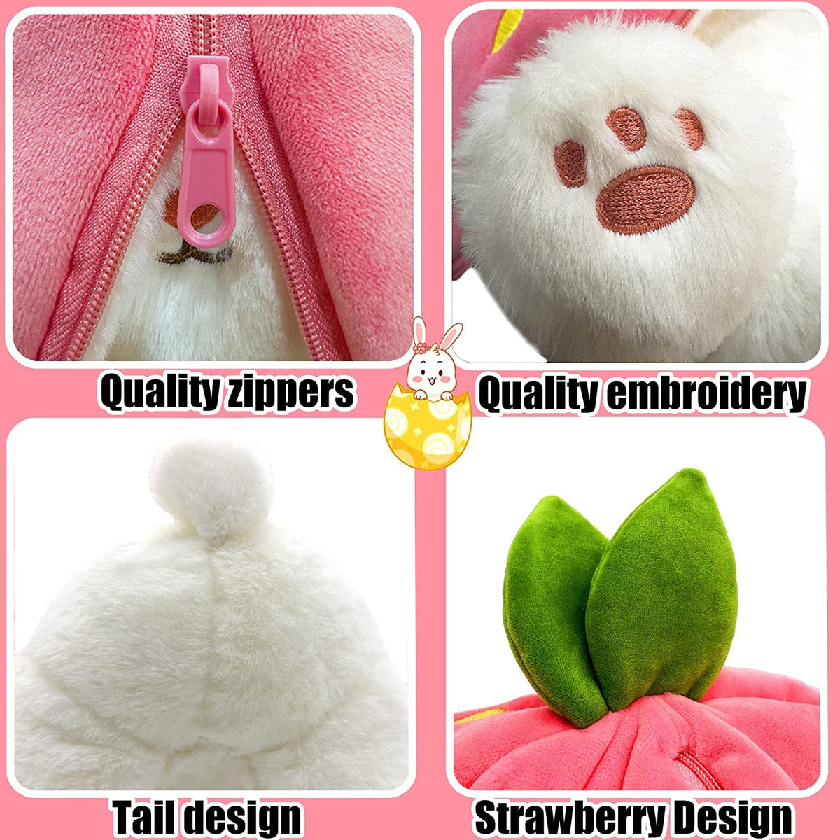Reversible Zipper Bunny Plush – 18 cm