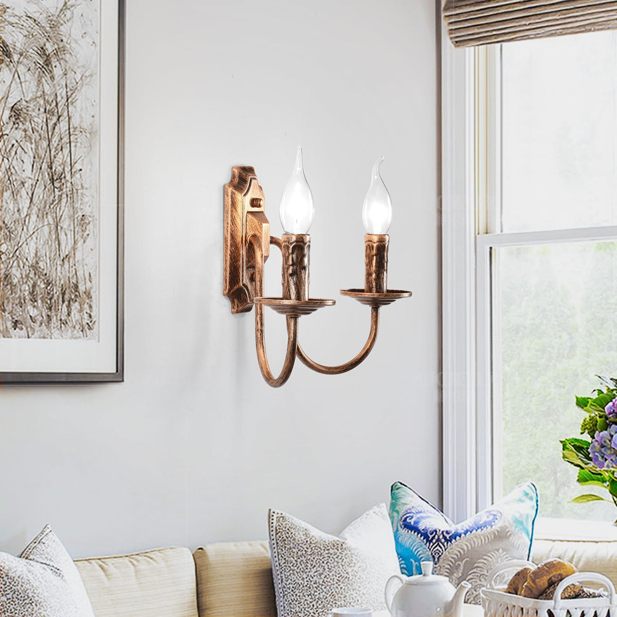 Wall Lights 2 Metal Wall Sconce Vintage French Country Wall Lamp E14 Bronze Suitable for Bedroom Bedside, Hallway, Fireplace, Aisle, Foyer, Living Room (2 Packs)
