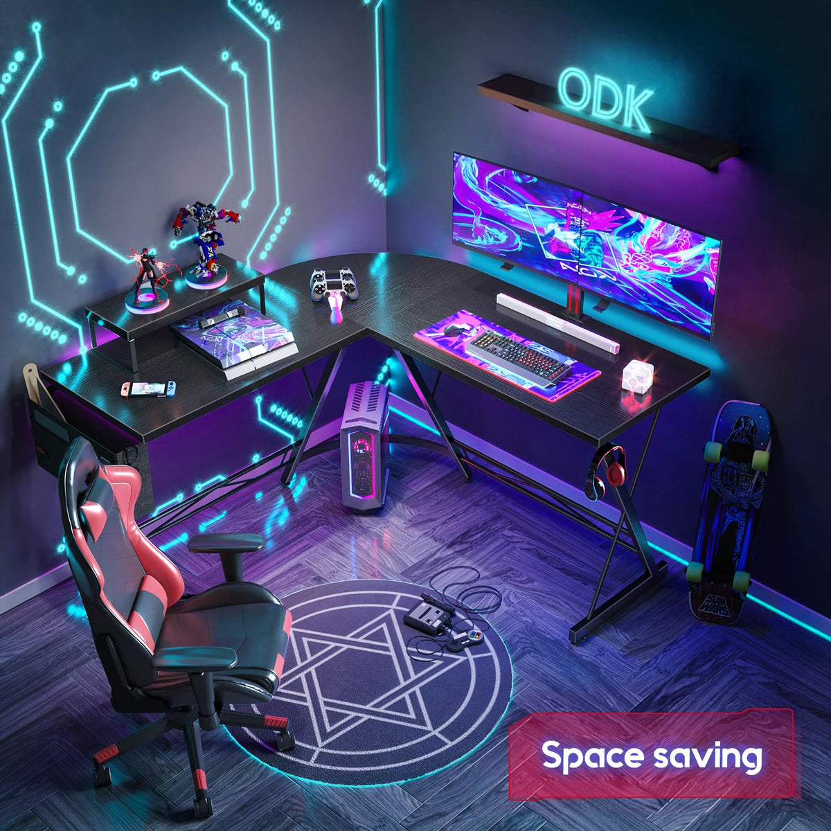127 cm L-Shaped Gaming Desk with Monitor Stand & Storage Bag