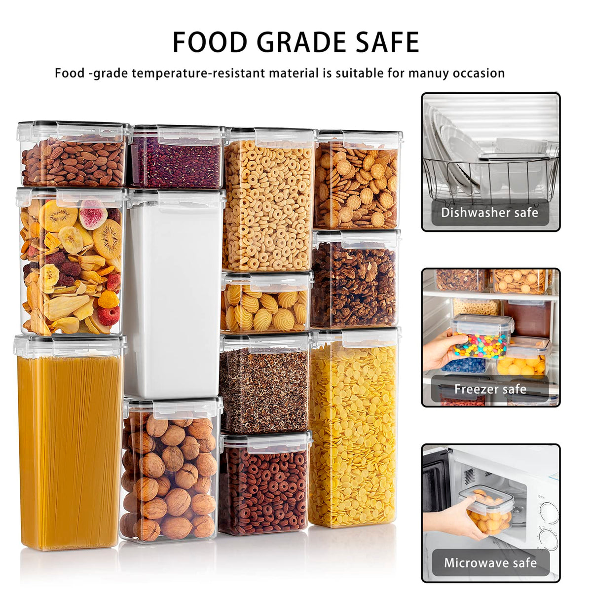 16 Pieces Airtight Food Storage Containers Set for Kitchen & Organisation - Pantry Storage Organiser, Cereal Storage Containers with 100% Leak-Proof Lids Ideal for Dry and Wet Food