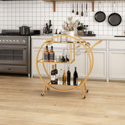 3-Tier Round Gold Bar Cart with Mirrored-Glass Shelves
