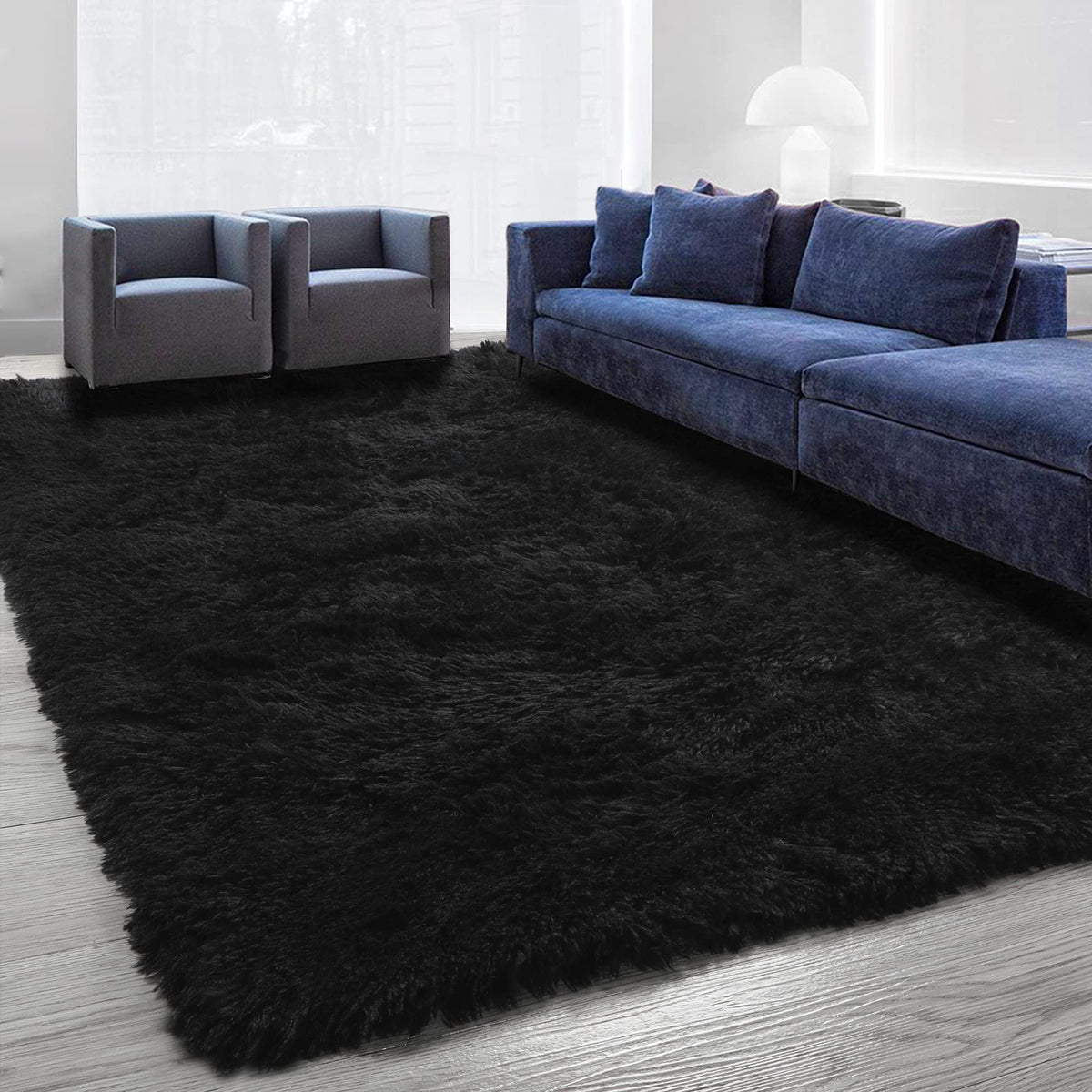 Black Area Rug for Bedroom,4'X6', Fluffy Shag Rug for Living Room, Furry Carpet for Kids Room, Shaggy Throw Rug for Nursery Room, Fuzzy Plush Rug, Black Carpet, Rectangle, Cute Room Decor for Baby
