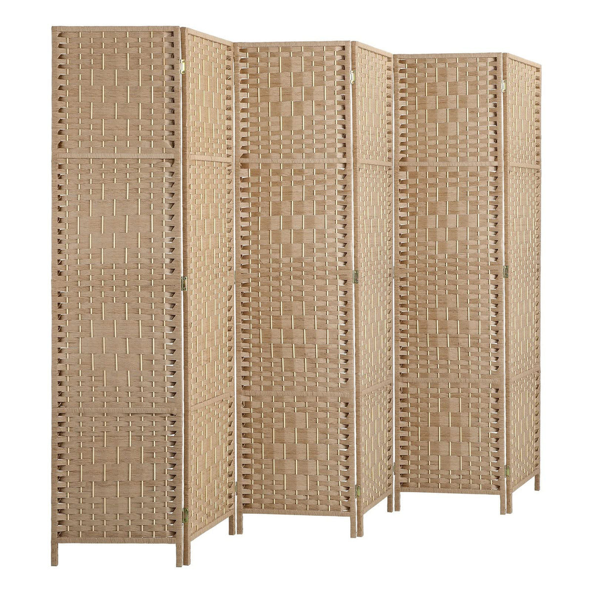 6-Panel Pine & Woven-Rattan Room Divider – 170cm