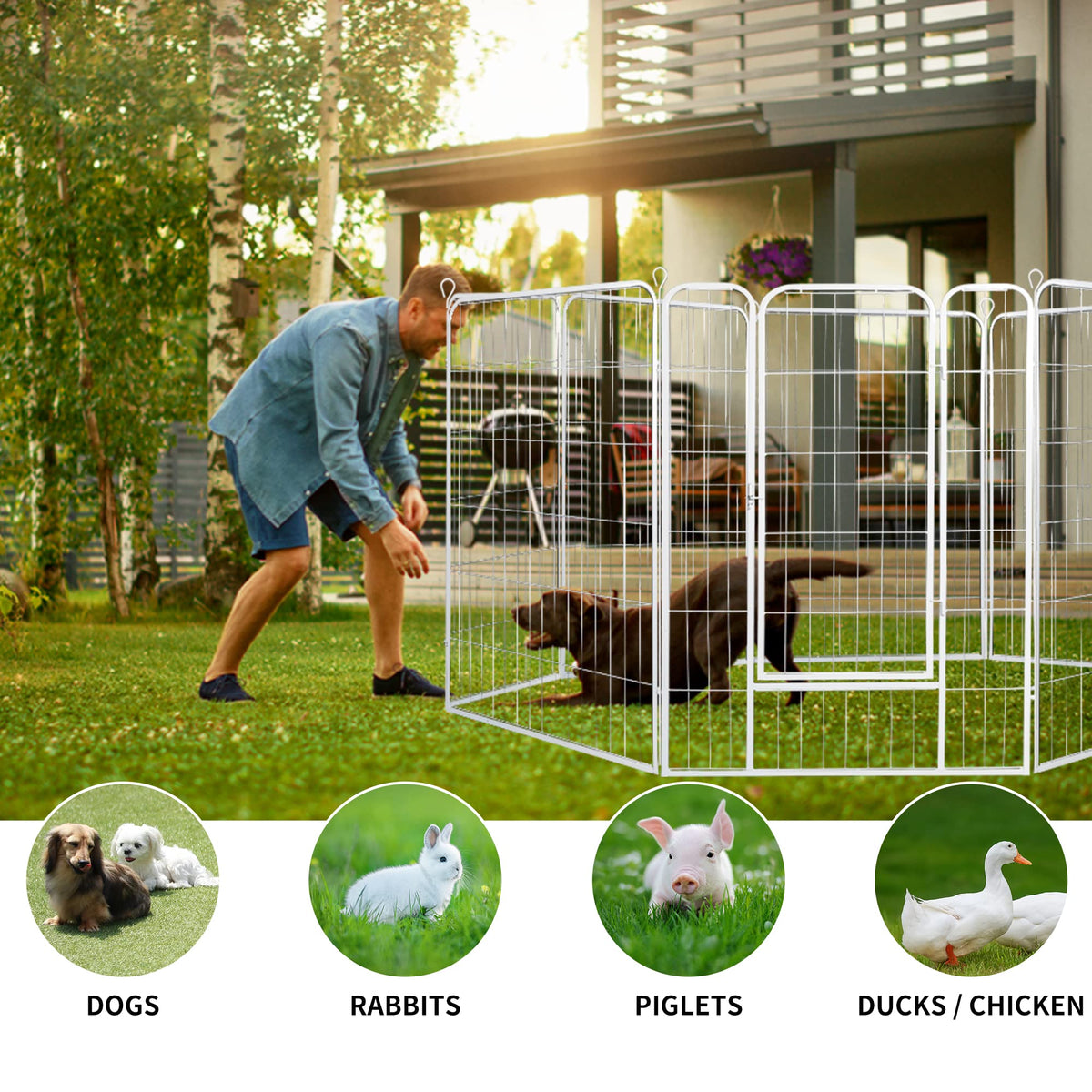 8-Panel 80cm Powder-Coated Steel Dog Playpen – White
