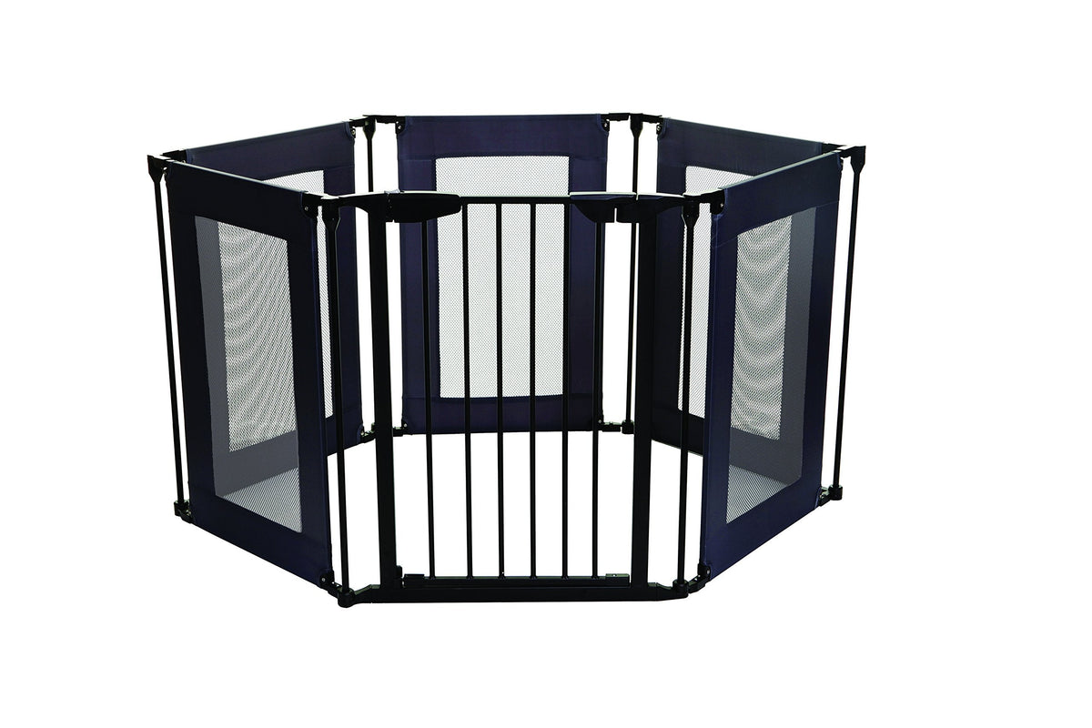Dreambaby Brooklyn Converta 3-in-1 Play-Pen Baby Safety Gate - with 6 Configurable Mesh Sides Panels - Fireguard & Room Divider - Fits Opening up to 3.8m Wide & 74cm Tall - Black - Model F2031BB
