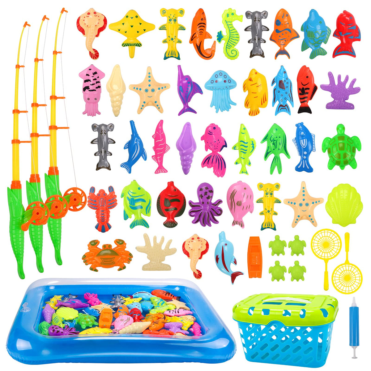 52-Piece Magnetic Fishing Game with Inflatable Pool & Basket