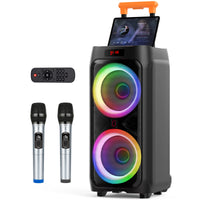 JYX T9 Dual 8-Inch Trolley Karaoke Speaker with 2 Microphones