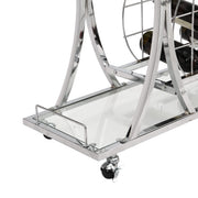 Chrome Stainless Steel & Glass Shelves Bar Cart Holders with 12 Glasses and 11 Wine Bottles, Silver