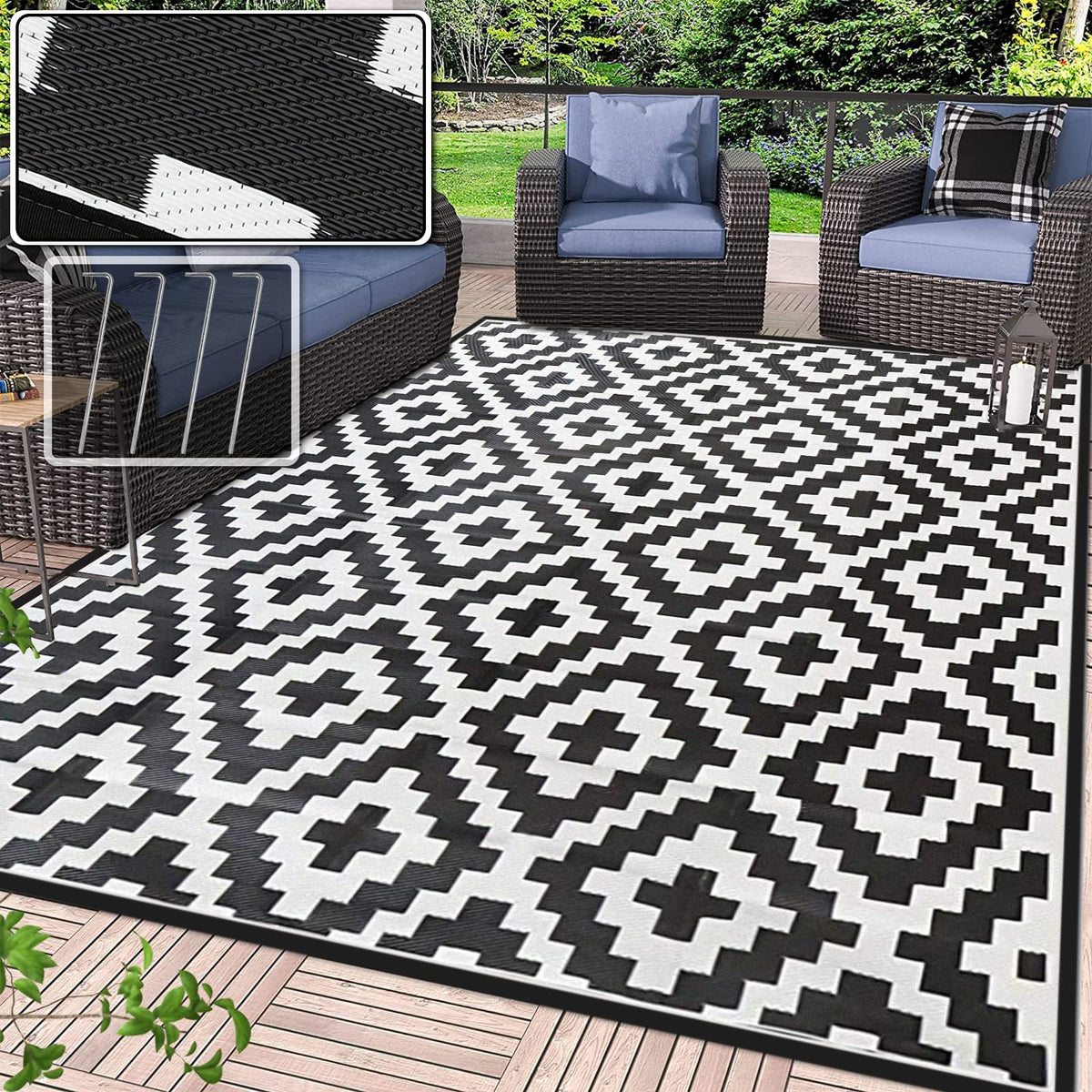150 × 245 cm Reversible Plastic-Straw Outdoor Rug