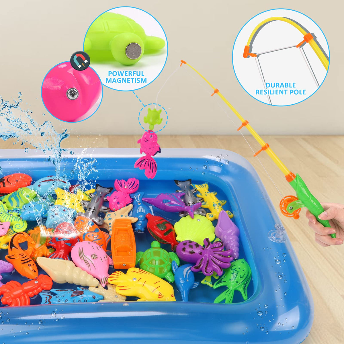52-Piece Magnetic Fishing Game with Inflatable Pool & Basket