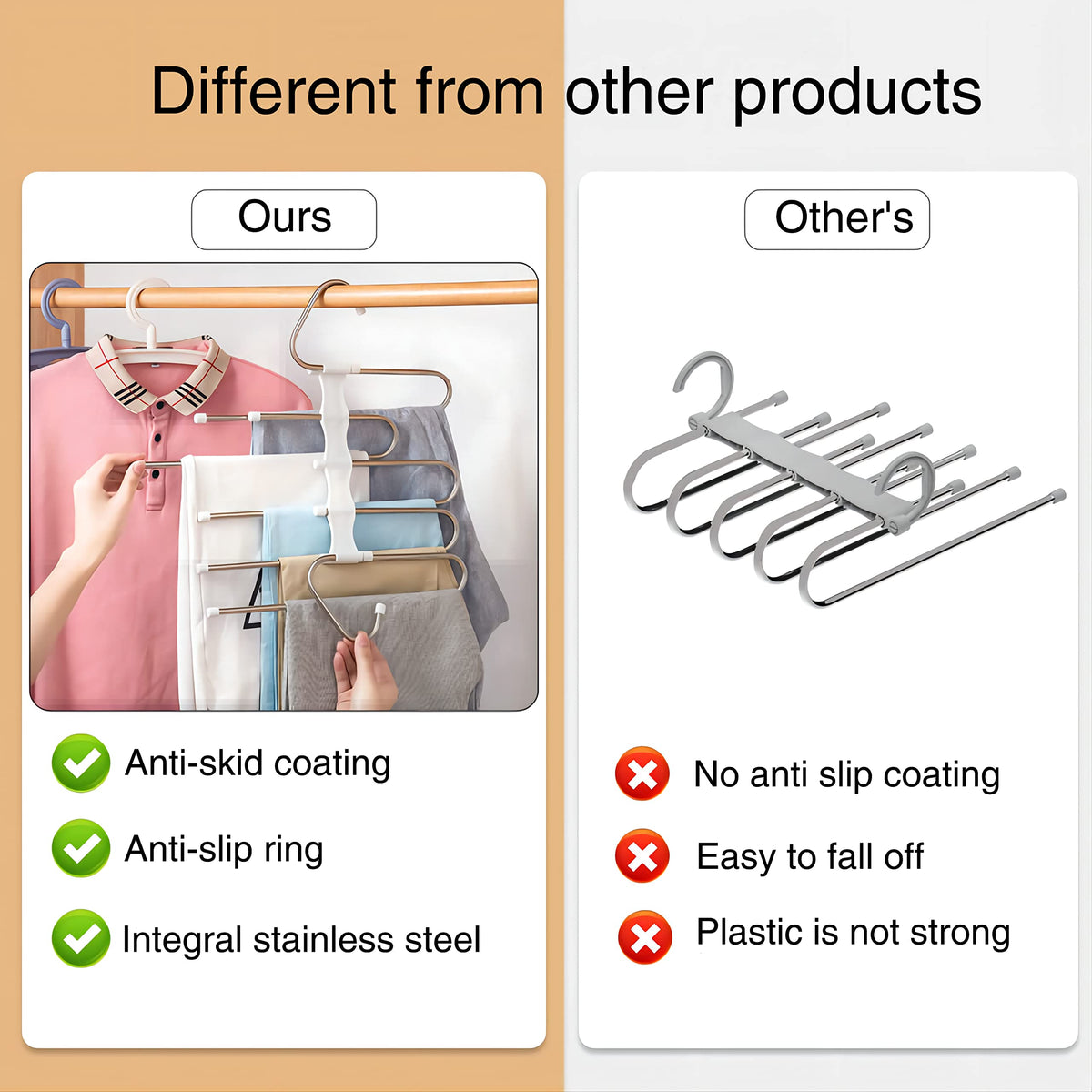 2-Pack S-Shaped 5-Rail Trouser & Scarf Hangers