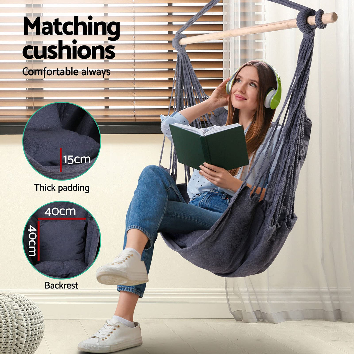 Grey 2-Cushion Hammock Chair – Up to 120 kg