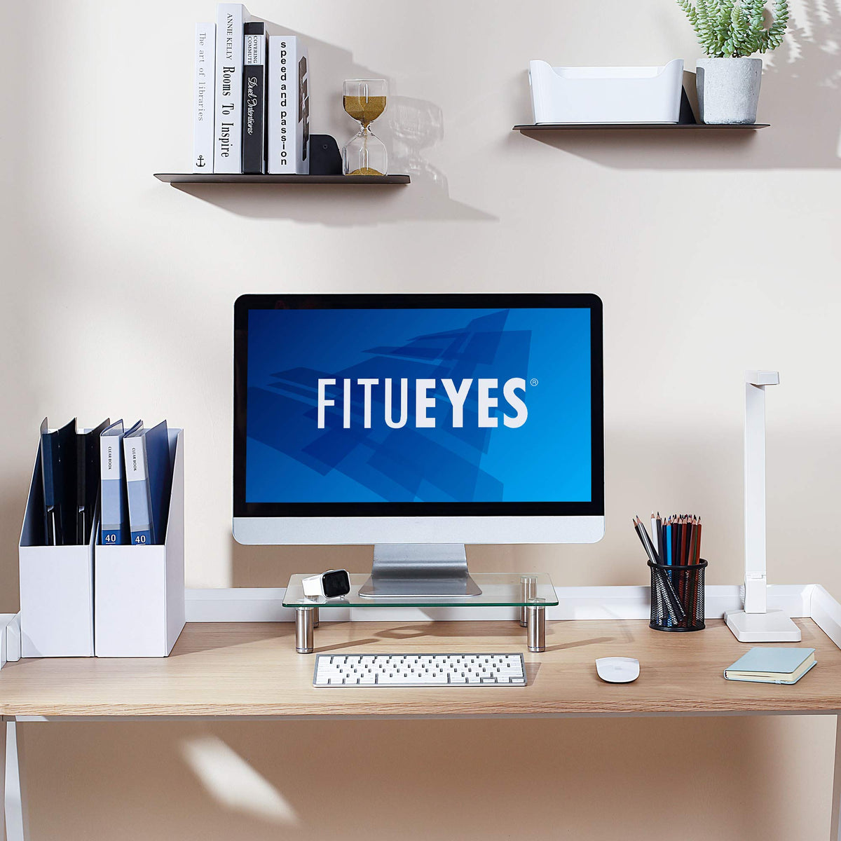 FITUEYES Clear Tempered-Glass Monitor Riser – 38.5cm