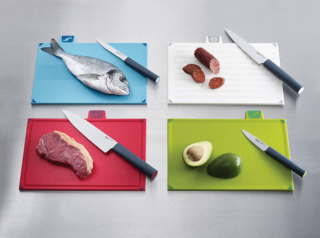 Cutting Board Set with 4 Matching Knives and Storage Case