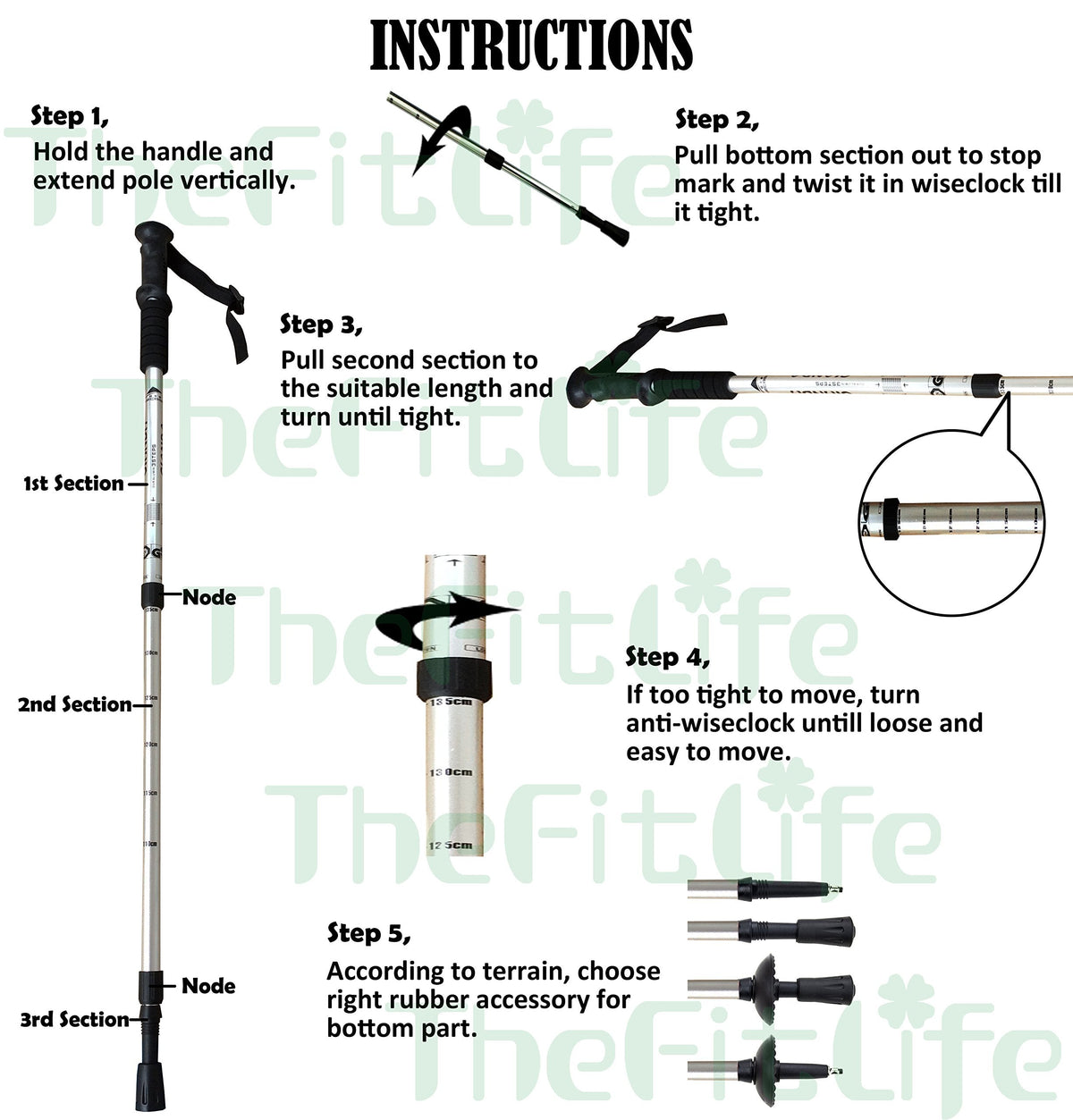 2-Pack Adjustable Anti-Shock Aluminium Trekking Poles
