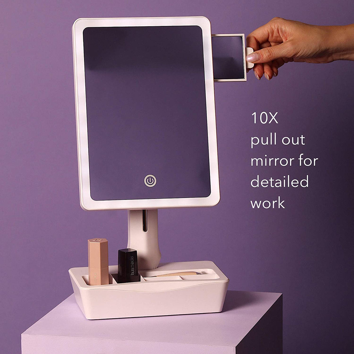 Large LED Vanity Mirror with 10× Magnifying Mirror & Organiser Base