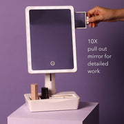 Large LED Vanity Mirror with 10× Magnifying Mirror & Organiser Base