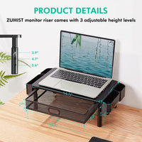 Zumist 3-Height Metal Monitor Riser with Drawer & Holders