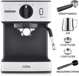 Sunbeam Café Espresso II Coffee Machine | Espresso, Latte & Cappuccino Coffee Maker| 1.7L Water Tank | Milk Frother | 15 Bar Italian Pump | Stainless Steel Milk Jug | Silver