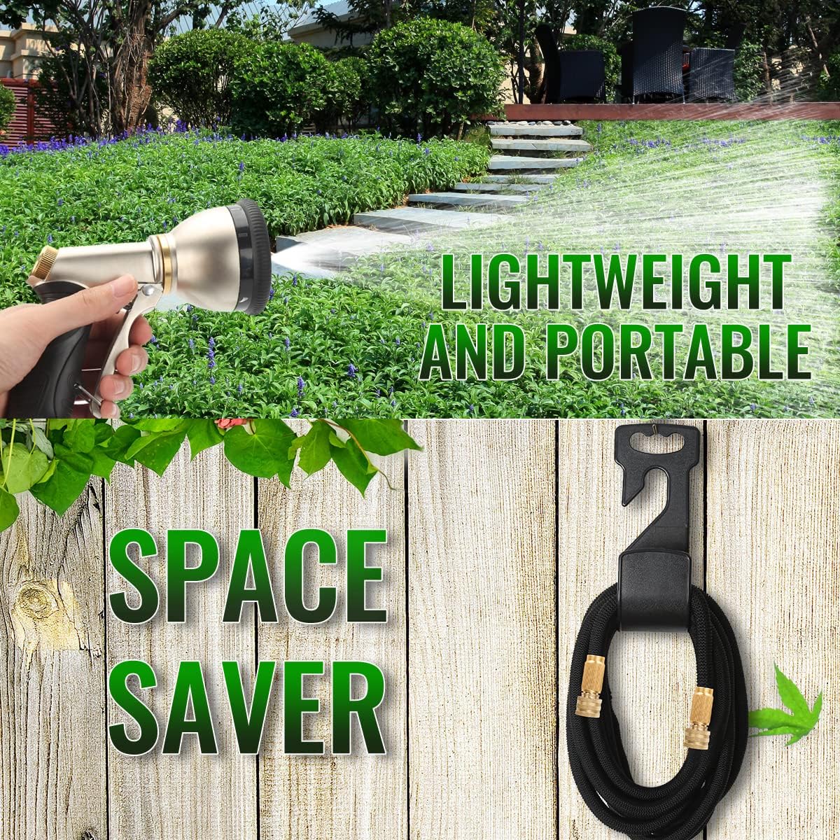Expandable Garden Hose with 9-Function Zinc Nozzle