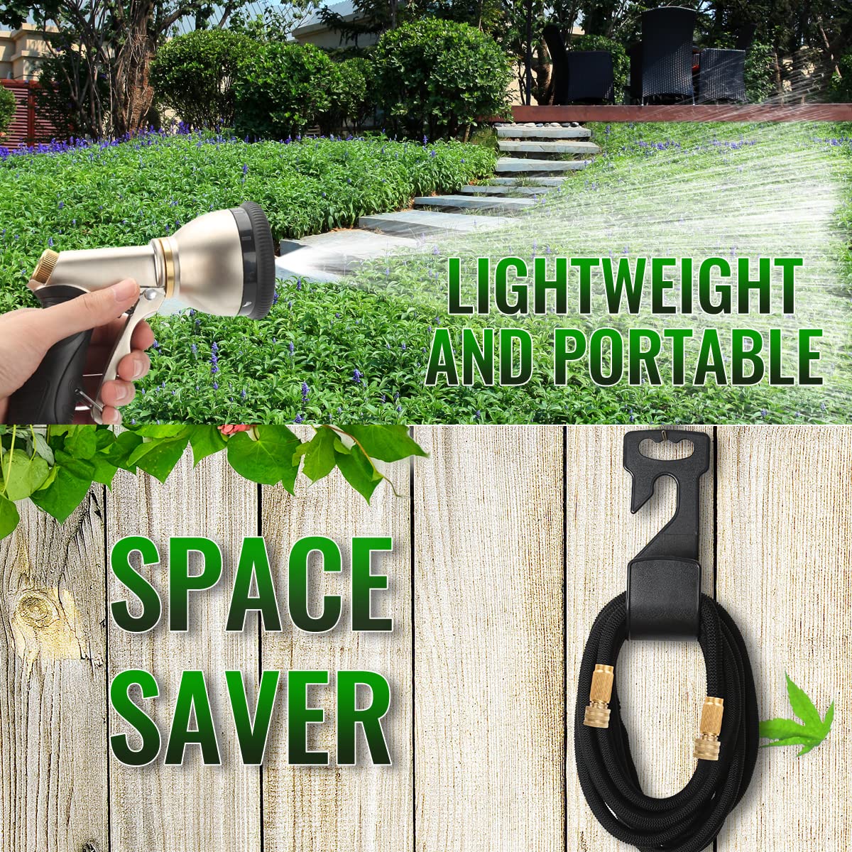 Expandable Garden Hose with 9-Function Zinc Nozzle