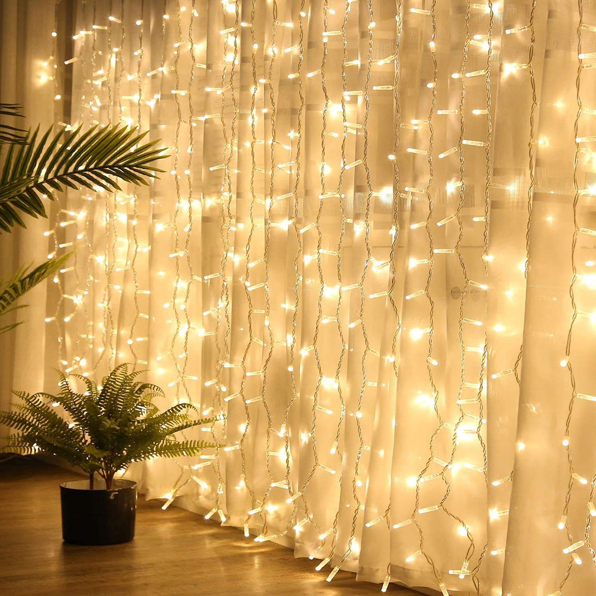 300-LED Warm-White USB Curtain Lights with Remote & Timer