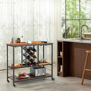 3-Tier Industrial Bar Cart with 8-Bottle Wine Rack