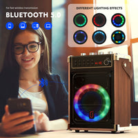 JYX Wood-Grain Karaoke Speaker with 2 Wireless Microphones