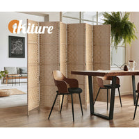 6-Panel Pine & Woven-Rattan Room Divider – 170cm