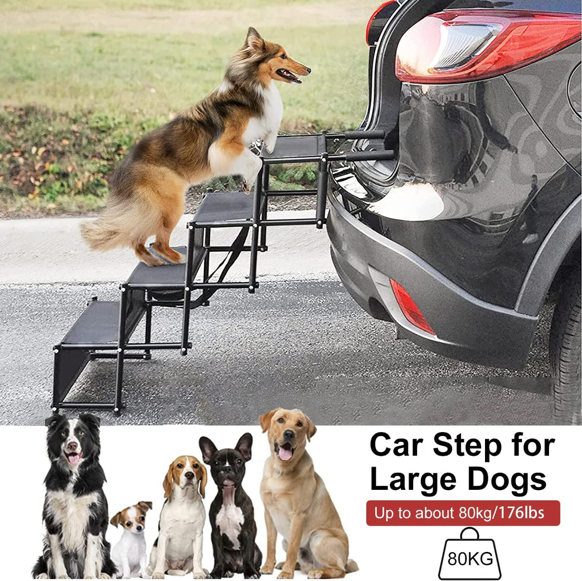 4-Step Folding Dog Car Stairs – 80 kg Capacity