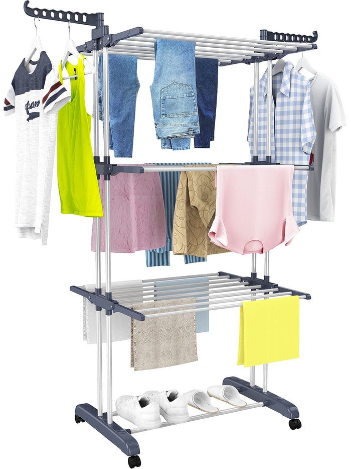 Four-Tier Folding Clothes-Drying Rack with Wheels