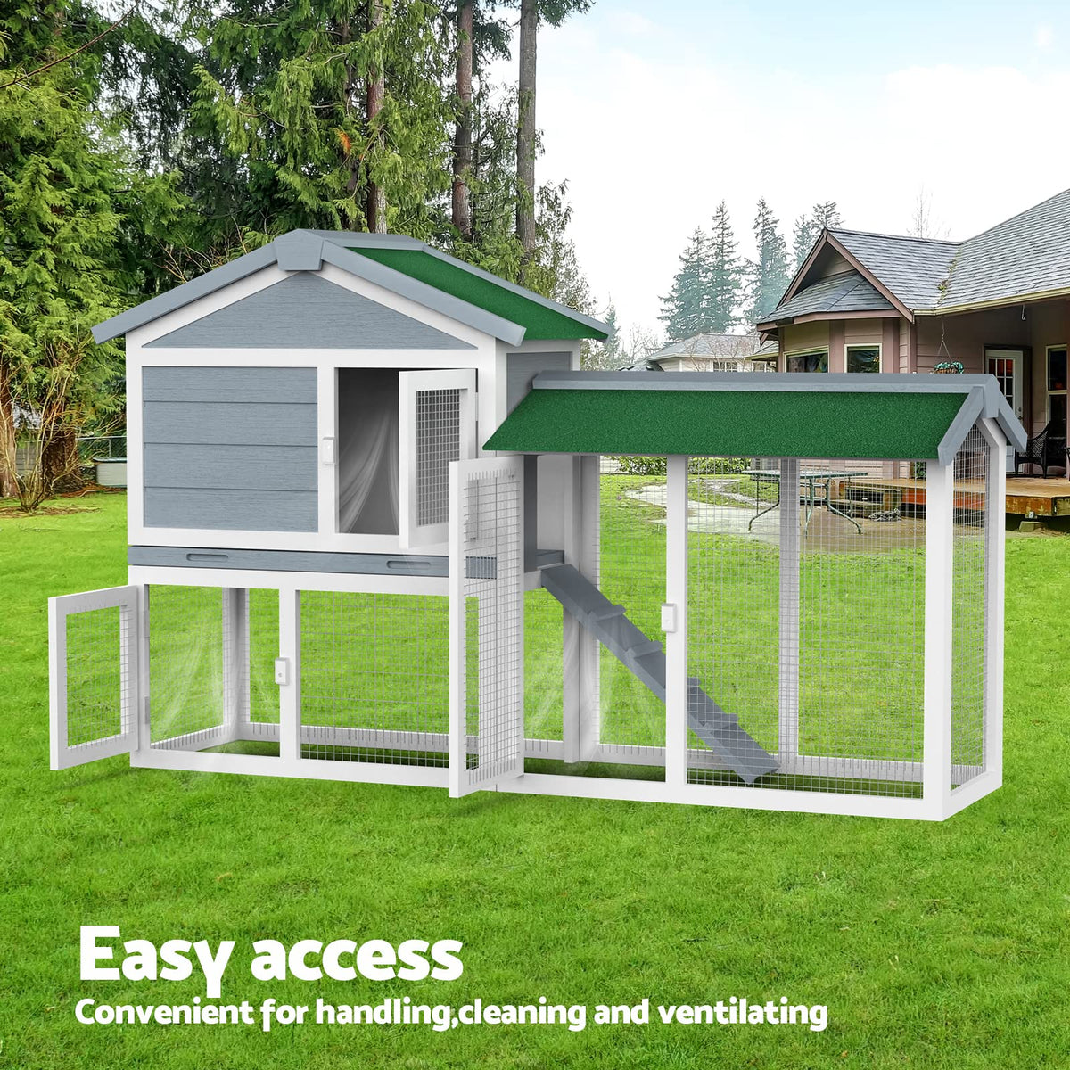 Two-Level Timber Small-Animal Hutch with Ramp & Sliding Tray – 145.5 cm