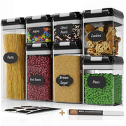 Airtight Food Storage Container Set - 7 PC Set - Chalkboard Labels & Marker - Kitchen & Pantry Containers - BPA-Free - Clear Plastic Canisters with Improved Durable Lids