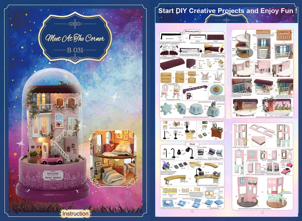 DIY Dollhouse Miniature with Furniture Kit-Pink