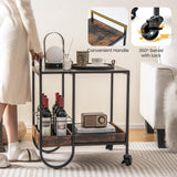 Bar Cart, Liquor Beverage Serving Cart with 6-Bottle Removable Metal Wire Wine Rack, Modern Kitchen Cocktail Cart with Wheels, 2 Tier Kitchen Rolling Bar Carts for Living Room, Rustic Brown