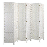 6-Panel White Woven Room Divider