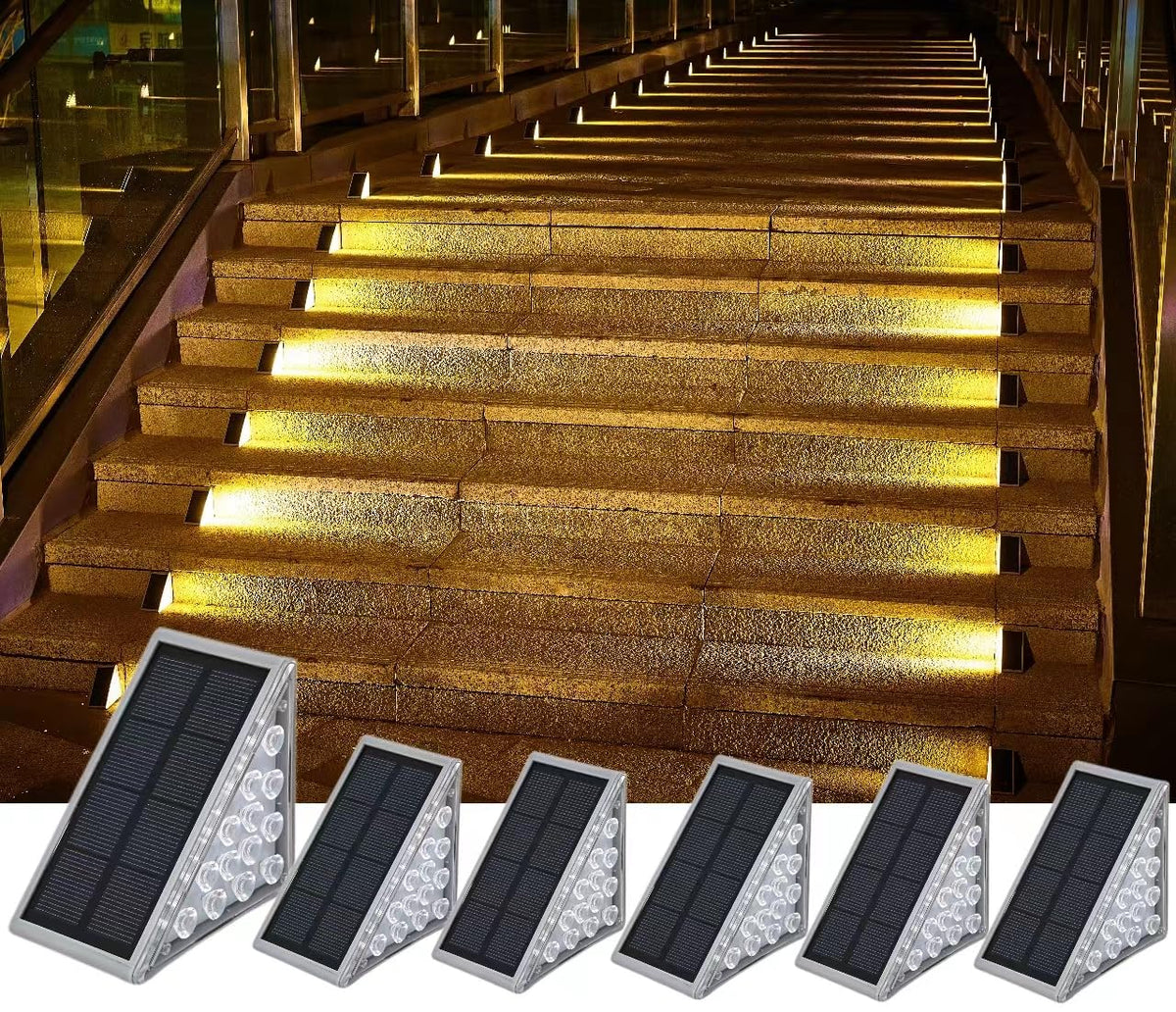 Warm-White Solar Step & Deck Lights – 6 Pack