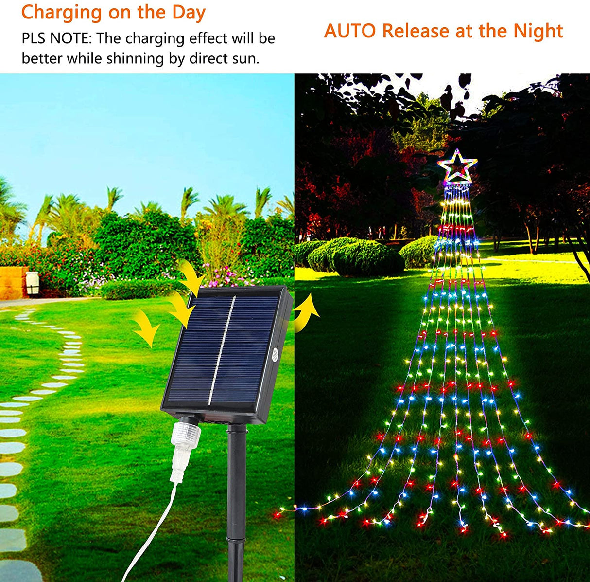 Waterfall Christmas Star Lights LED Waterproof Tree Topper Lights (Multicolour)