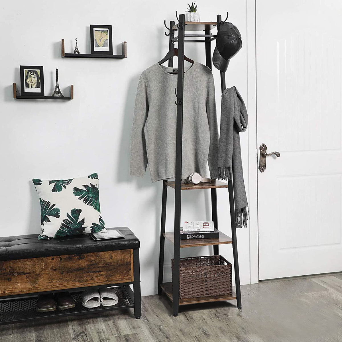 unho Industrial Coat Station with Rail, 4 Shelves & 8 Hooks