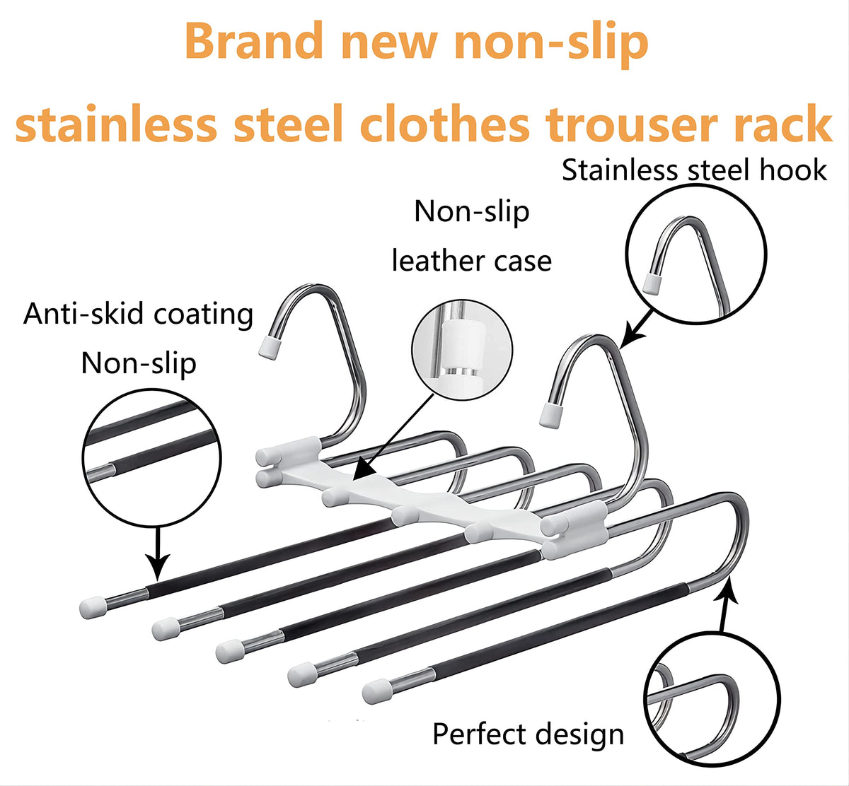 2-Pack S-Shaped 5-Rail Trouser & Scarf Hangers