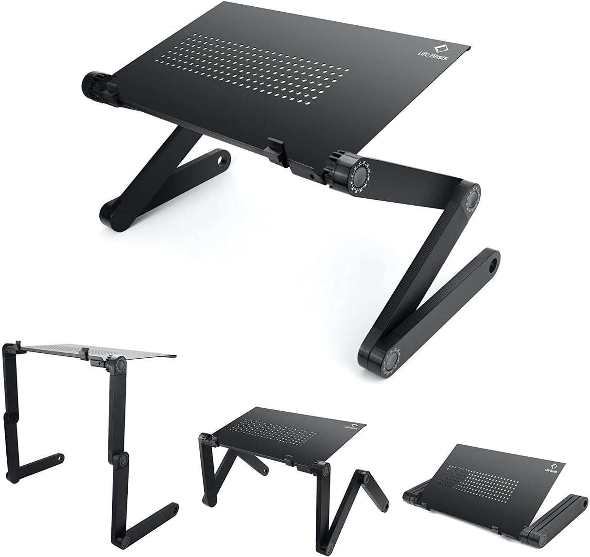 Adjustable Laptop Stand Portable Lap Desk Bed Table & Cooling Stand Premium Aluminum Rotate 360 Degrees Foldable Table Standing Holder for 10-15.4" Notebook Reading Study Work Home Office