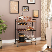 3-Tier Bar Cart with 4-Bottle Rack & 6-Glass Holder