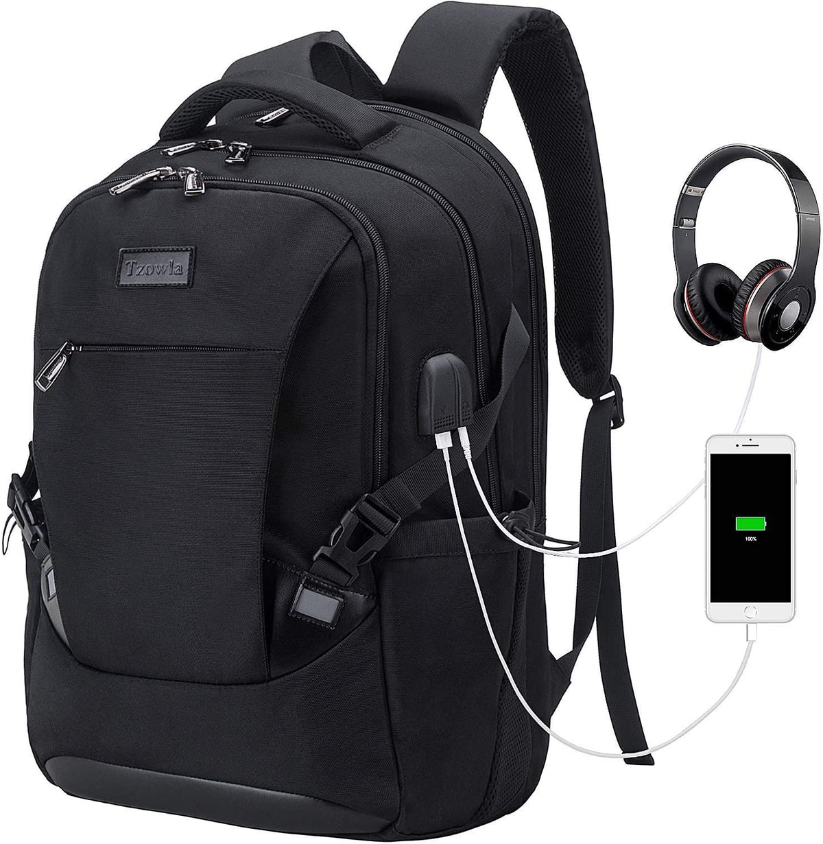 Travel Laptop Backpack Water Resistant Business Backpack USB Charging Port Computer Backpack Men Women College School Bag Fit 16 inch Laptops… (Black)