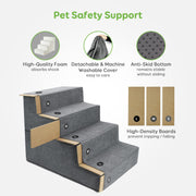 4-Step Grey Pet Stairs with Foam Core & Washable Cover – 45 cm