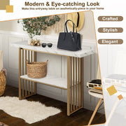 2-Tier Faux-Marble Console Table – White & Gold