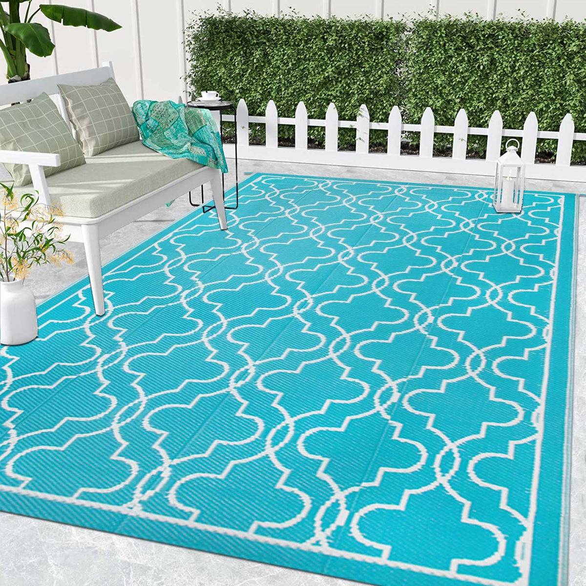 150 × 245 cm Aqua-Blue Reversible Outdoor Rug