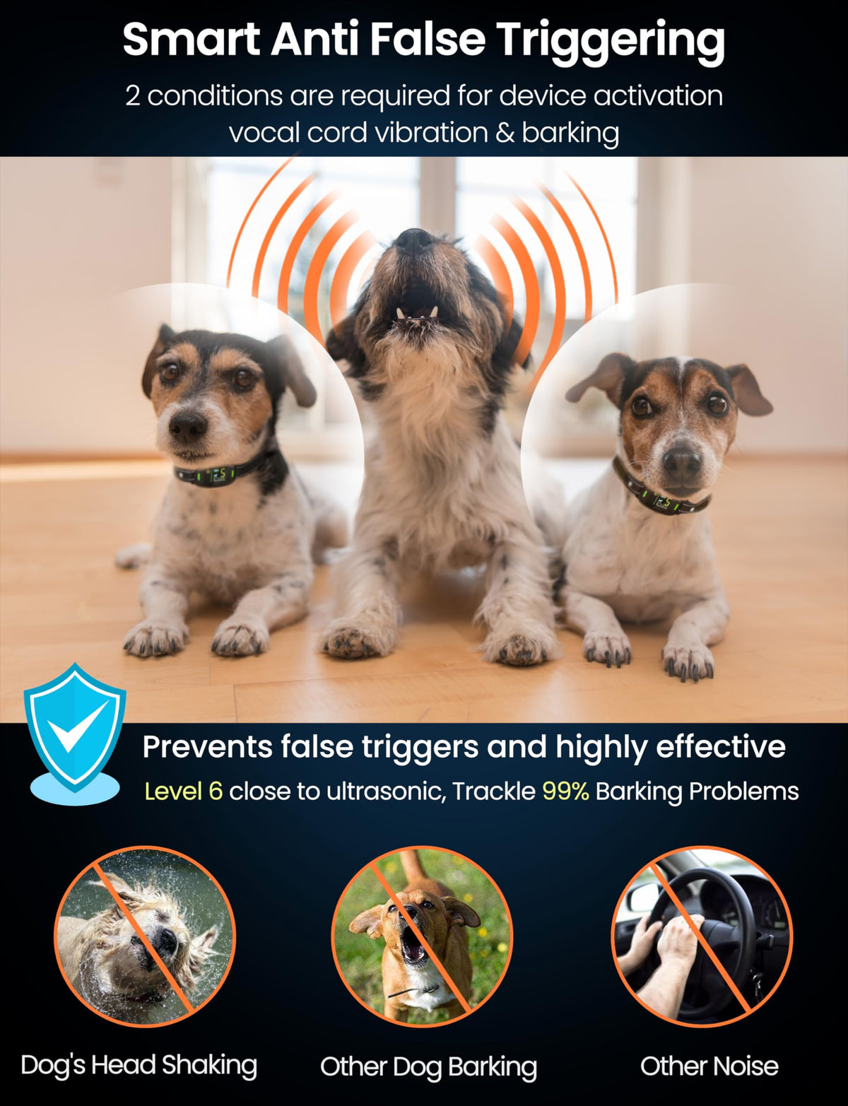 Dog Bark Collar, Rechargeable Smart Barking Collar with 5 Sensitivity Levels, IPX7 Waterproof Anti Barking Training Collar for Large Medium Small Dogs, No Shock Bark Collar